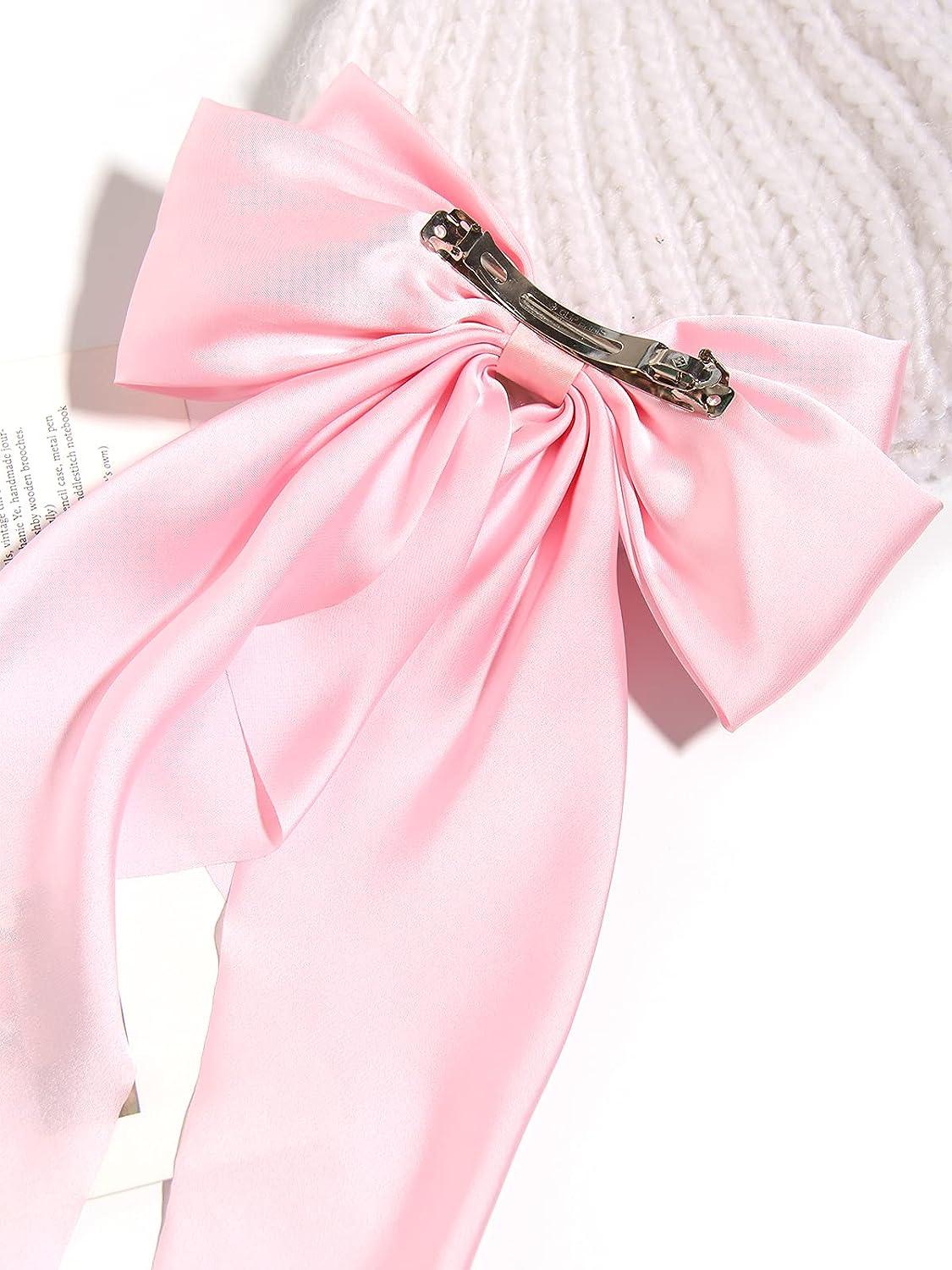 Ribbon Hairclip Vintage Satin Bow Bowknot Hairpin Women Hair Clip (Pink) 1  Count (Pack of 1)