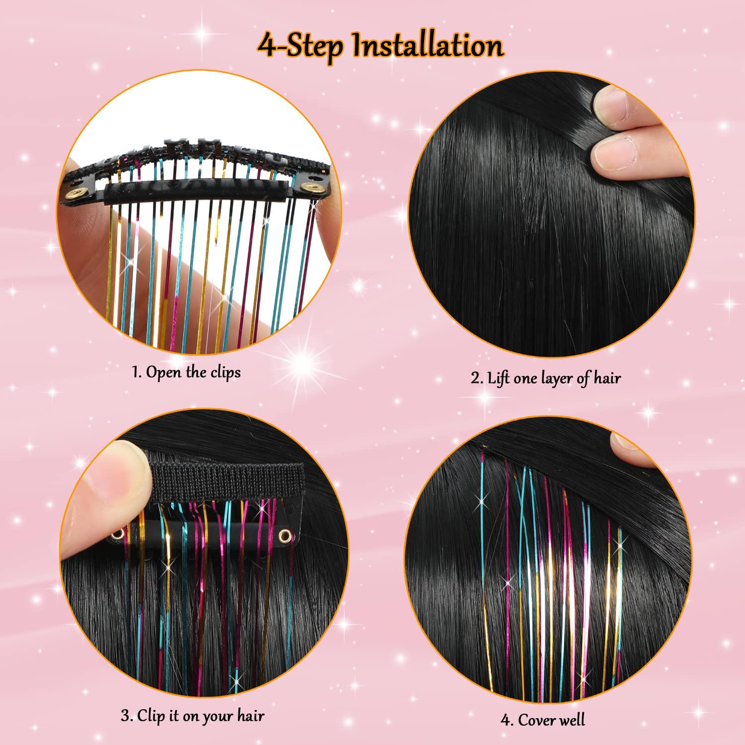 6 Pieces Clip in Hair Tinsel Heat Resistant 23.6 Inch Fairy Gold Hair  Tinsel Kit Clip