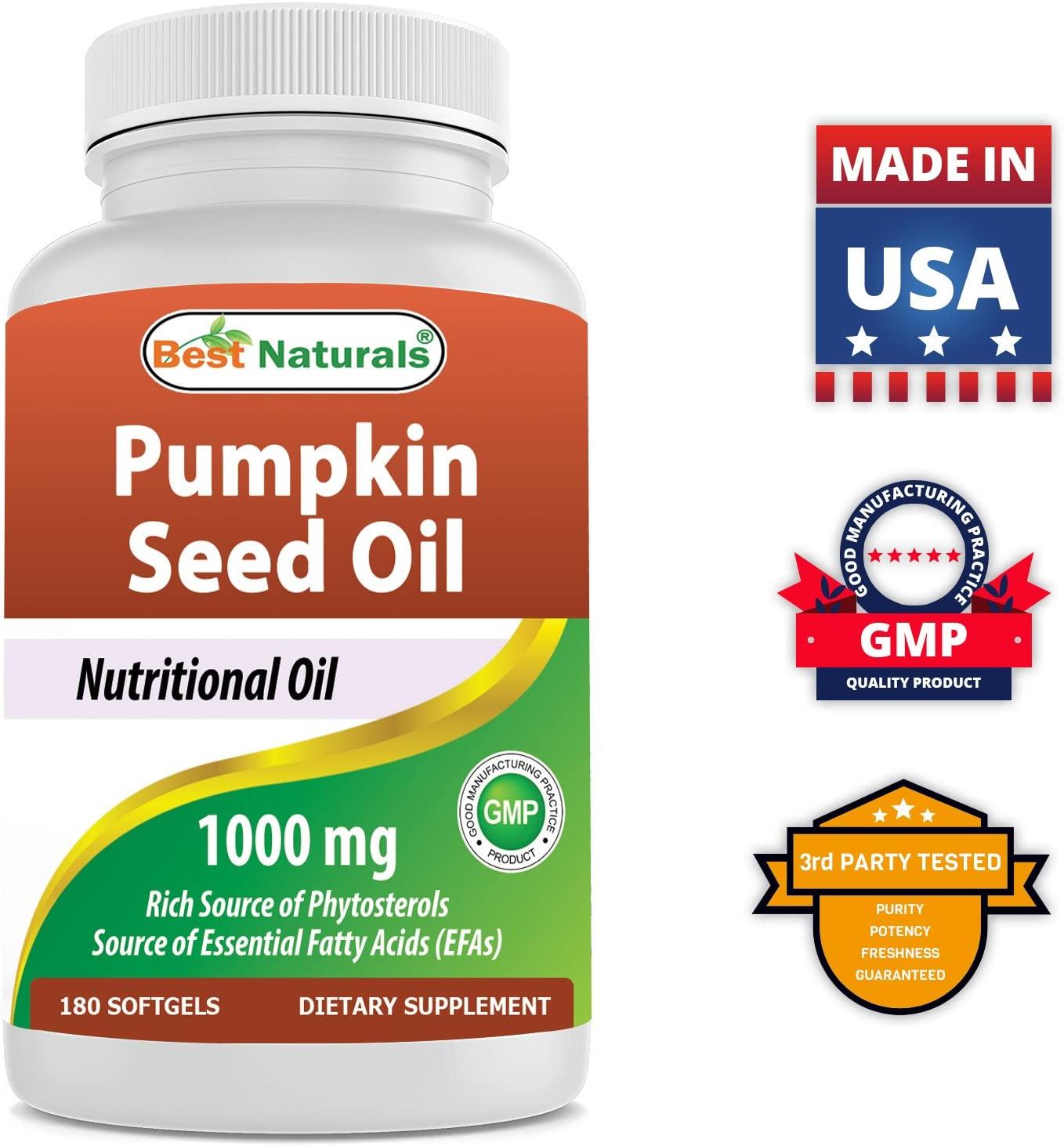 Best Naturals Pumpkin Seed Oil Bladder Control 1000 mg 180 Softgels 180  Count (Pack of 1)