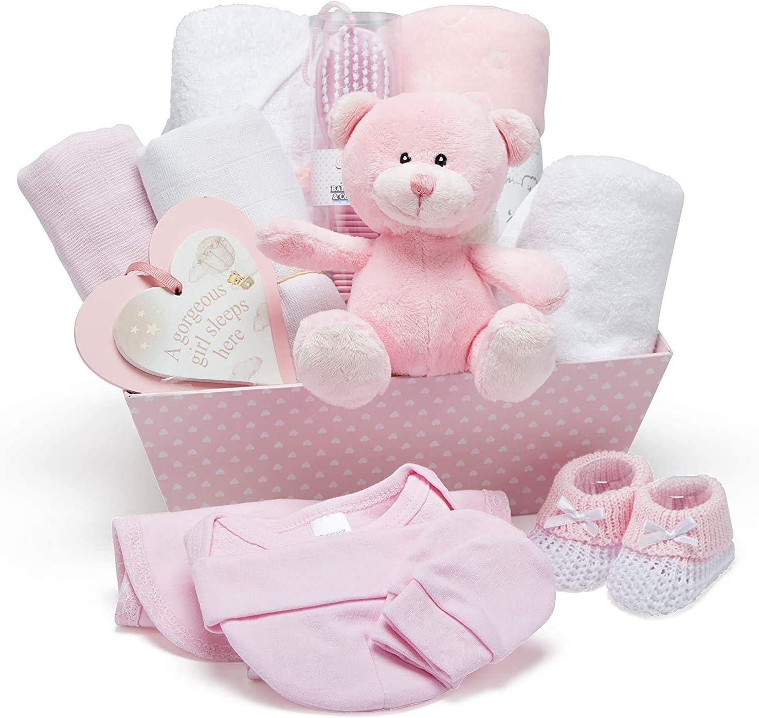 Amazon.com : Baby Girl Gift Rabbit Rattle Basket, Newborn Baby Gift Set,  Neutral Baby Shower Gifts Include Lovey Blanket Newborn Socks, Milestone &  Card Infant Welcome Gifts : Baby
