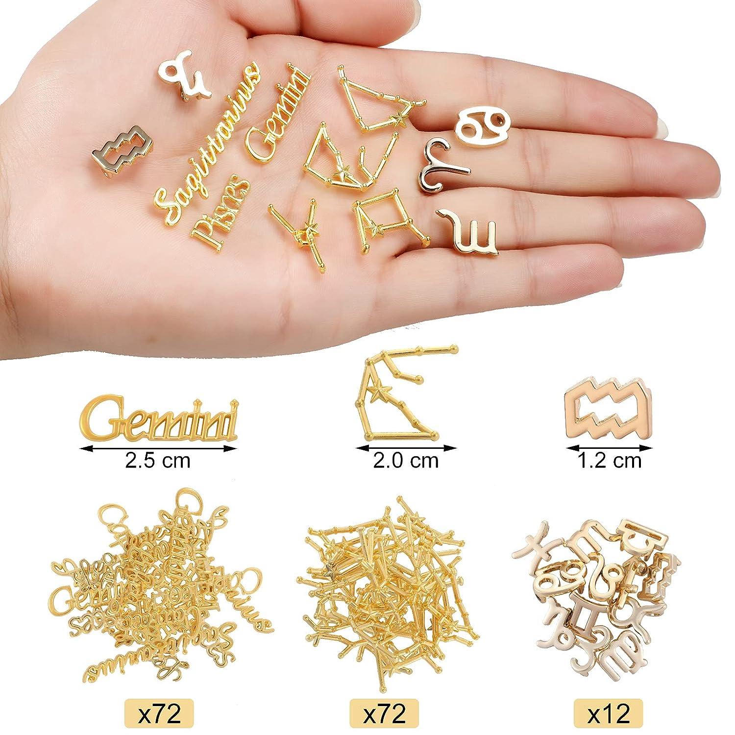 156 Pieces Nail Charms Alloy Zodiac Charms Word Message Flat Back