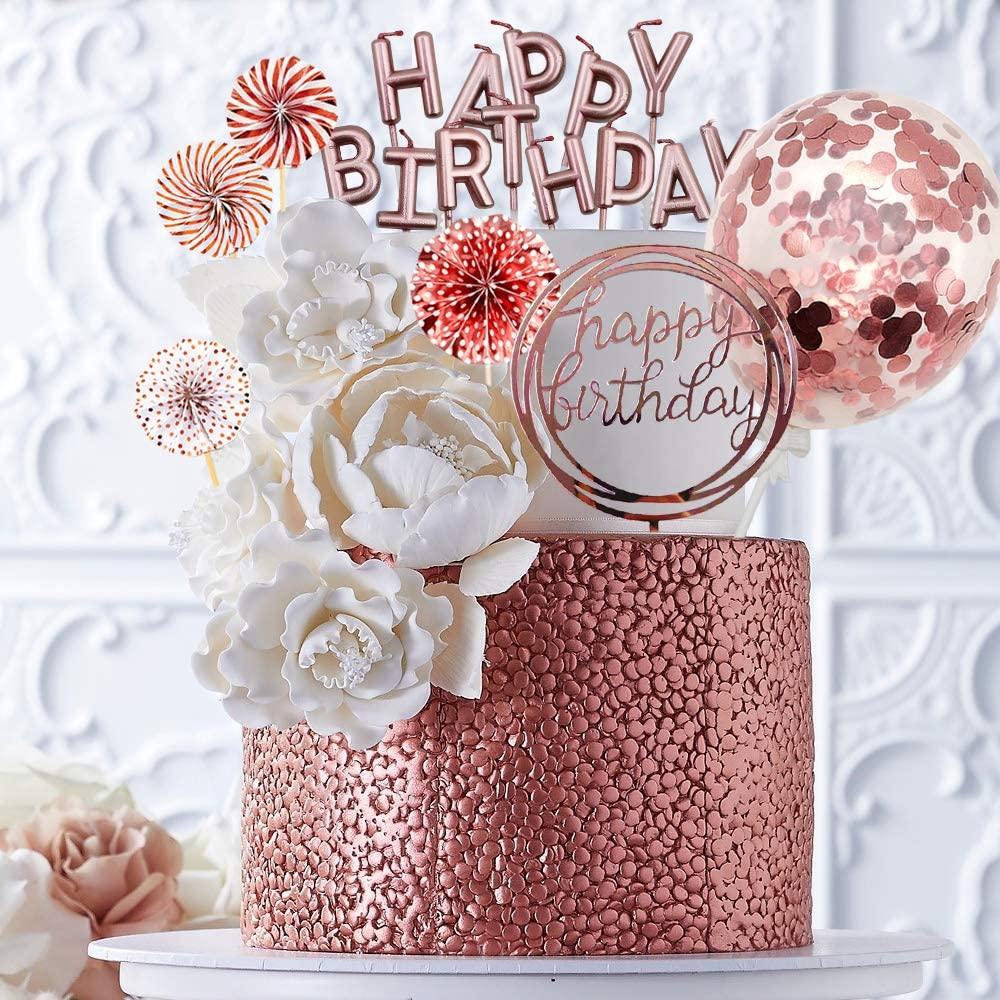 MOVINPE Rose Gold Cake Topper Decoration with Happy Birthday ...