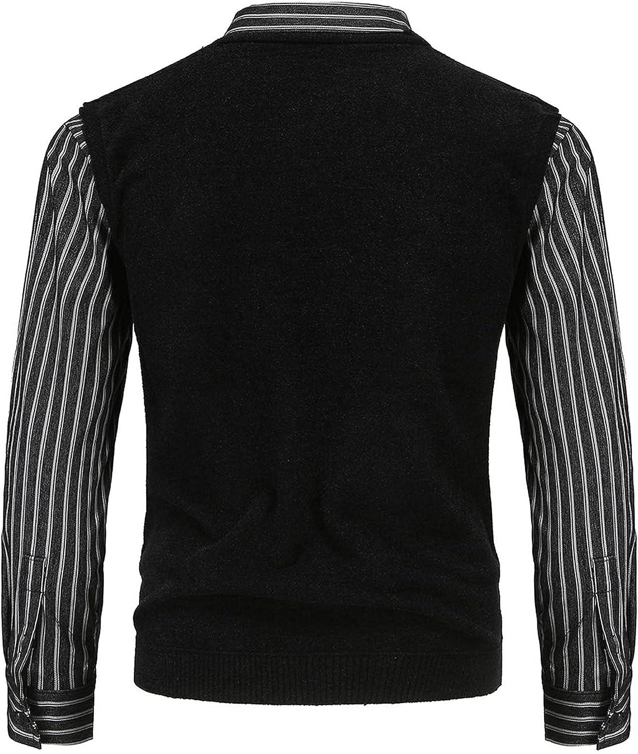 GXLONG Men's Fake Two Piece Striped Pullover Sweater Knitted