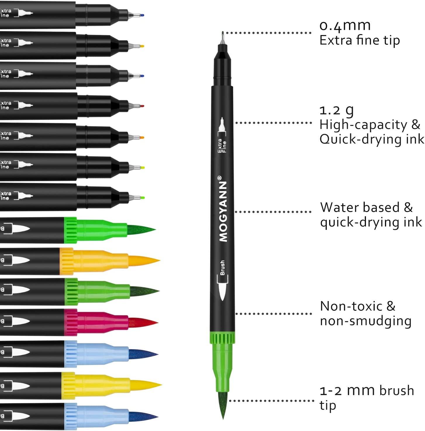 Mogyann Markers for Adult Coloring 72 Coloring Pens Dual Tip Brush