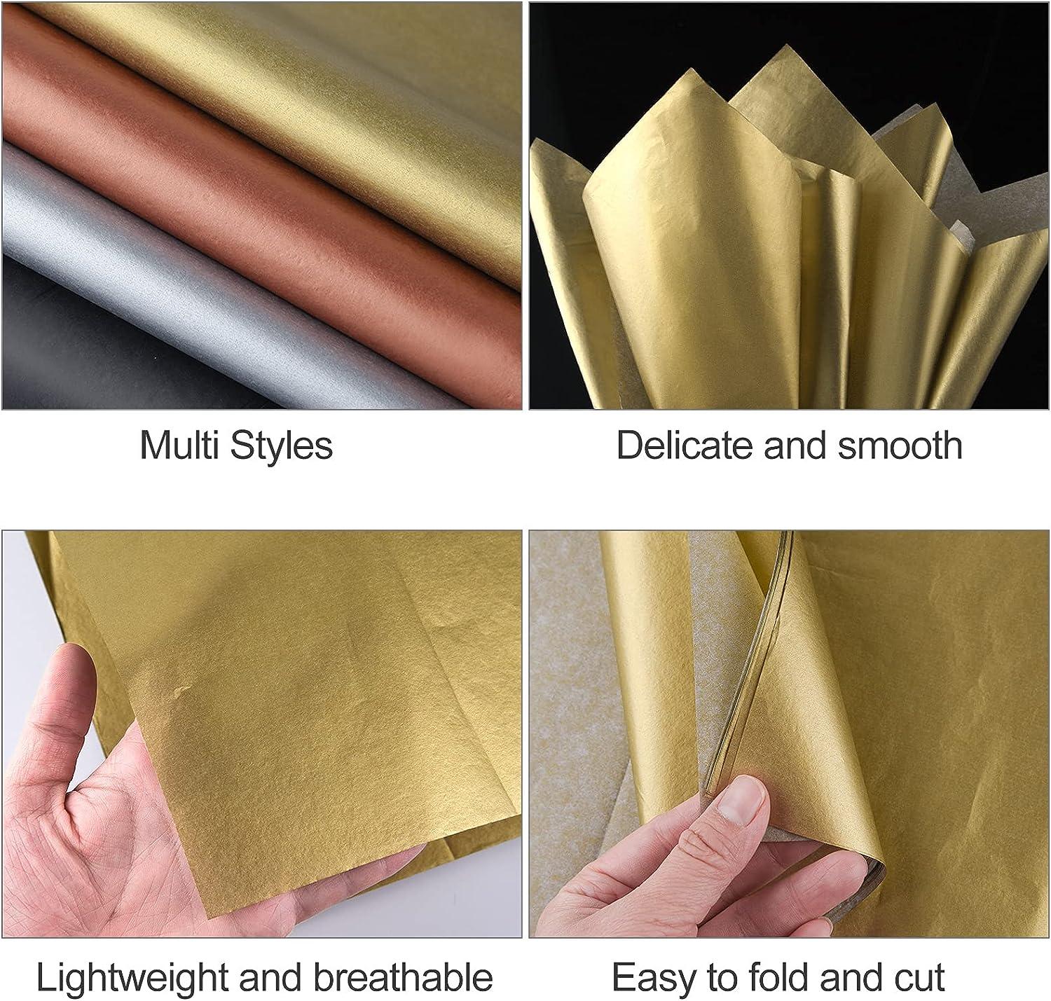 MIAHART 90 Sheets Metallic Gift Wrapping Paper Tissue Paper Bulk for  Christmas Weddings Birthday Graduation Party Decor DIY Arts Crafts  20x14Inch (Metallic Gold Silver Rose Gold and Black) Multicolor