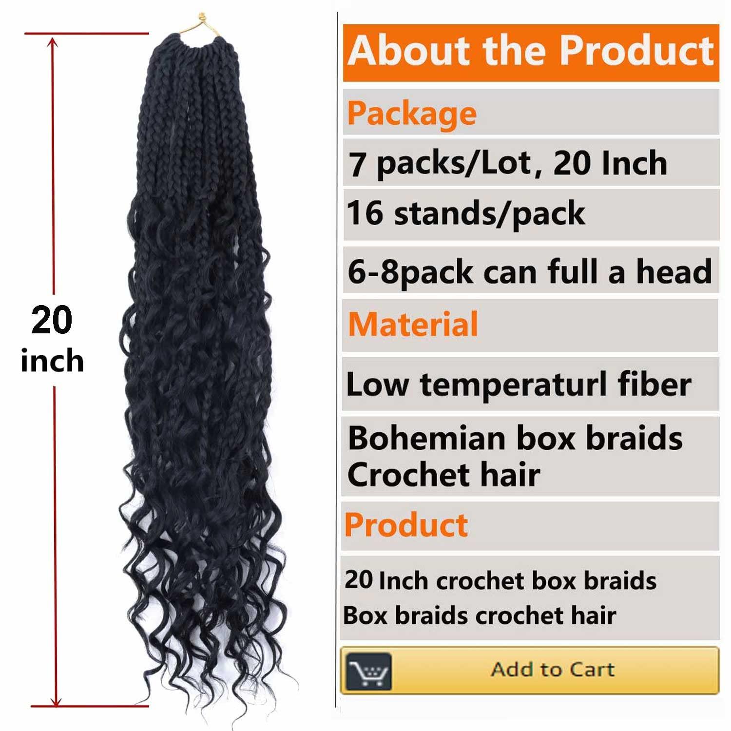10 inch Box Braid Crochet Hair Extensions, Human Hair Extensions with Curly Ends 6 Packs Crochet Box Braids Extensions Crochet Box Braid Hair for
