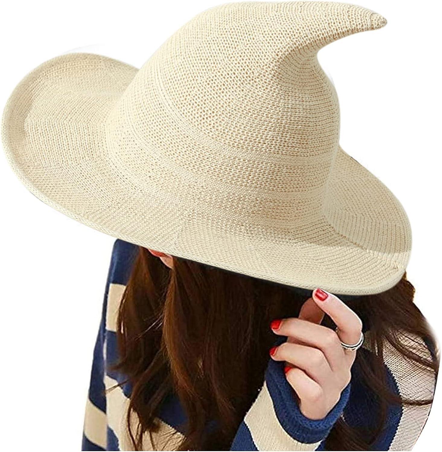 Straw hat for Unisex Crochet Cap Witch Large-Brim Warm Foldable Women Hat  Summer Costume Baseball Caps White One Size