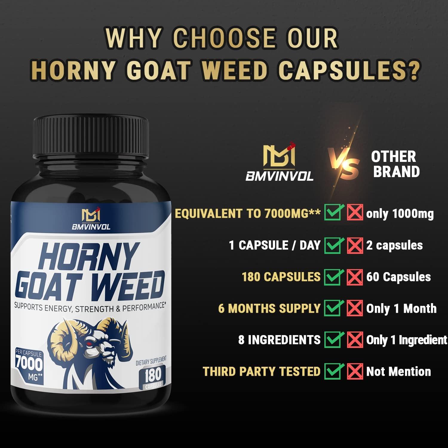 Bmvinvol Horny Goat Weed Capsules 180 Capsules 7000mg Herbal Equivalent Maca Ginseng 5686