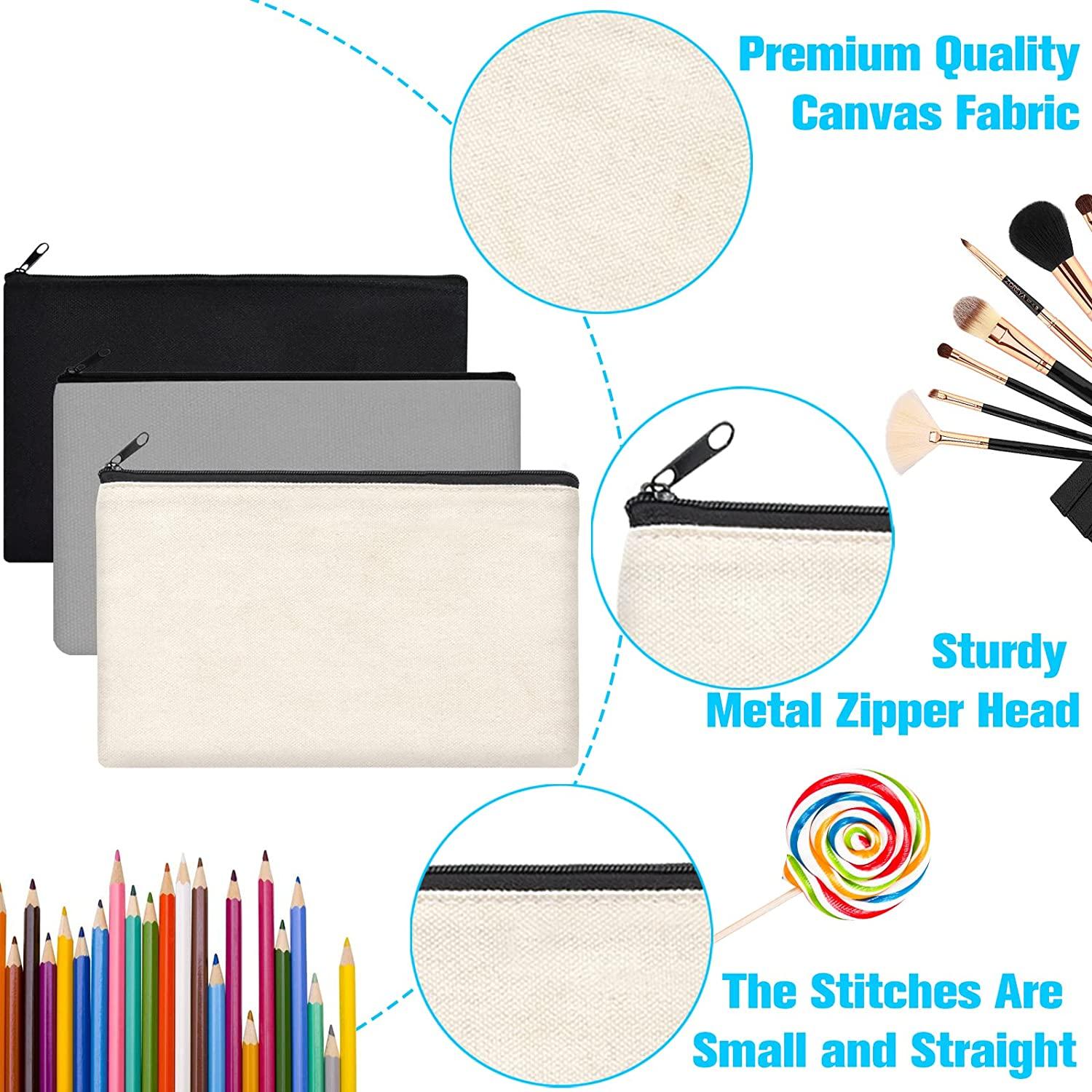  12 Pcs 8.3 X 4.7 Inch Blank DIY Craft Bag Canvas Zipper  Pouch - Cotton Invoice Bill Zipper Bag Cosmetic Bag & Makeup Bag  Multi-Purpose Travel Toiletry Bag Canvas Pouch