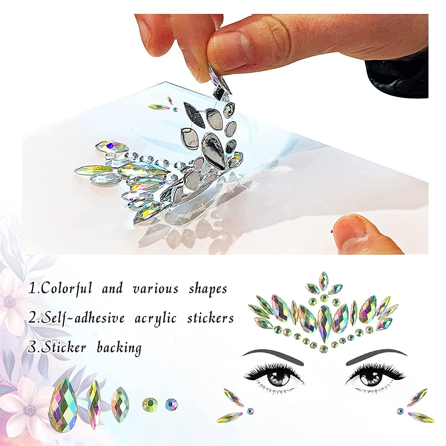 Rhinestone Face Stickers Mermaid Face Gems Jewels Festival Chest Body  Jewels Temporary Tattos Crystal For Women And Girls 3 Sets (pattern 5)