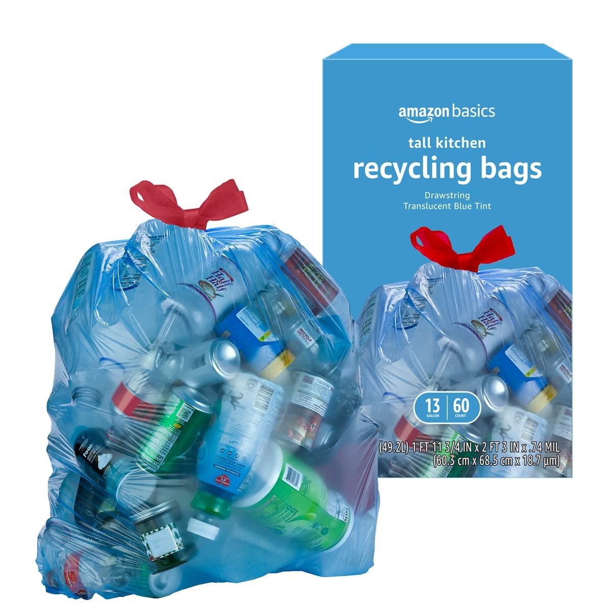 Order Glad Recycling Tall Drawstring Blue Trash Bags, 13 Gallon