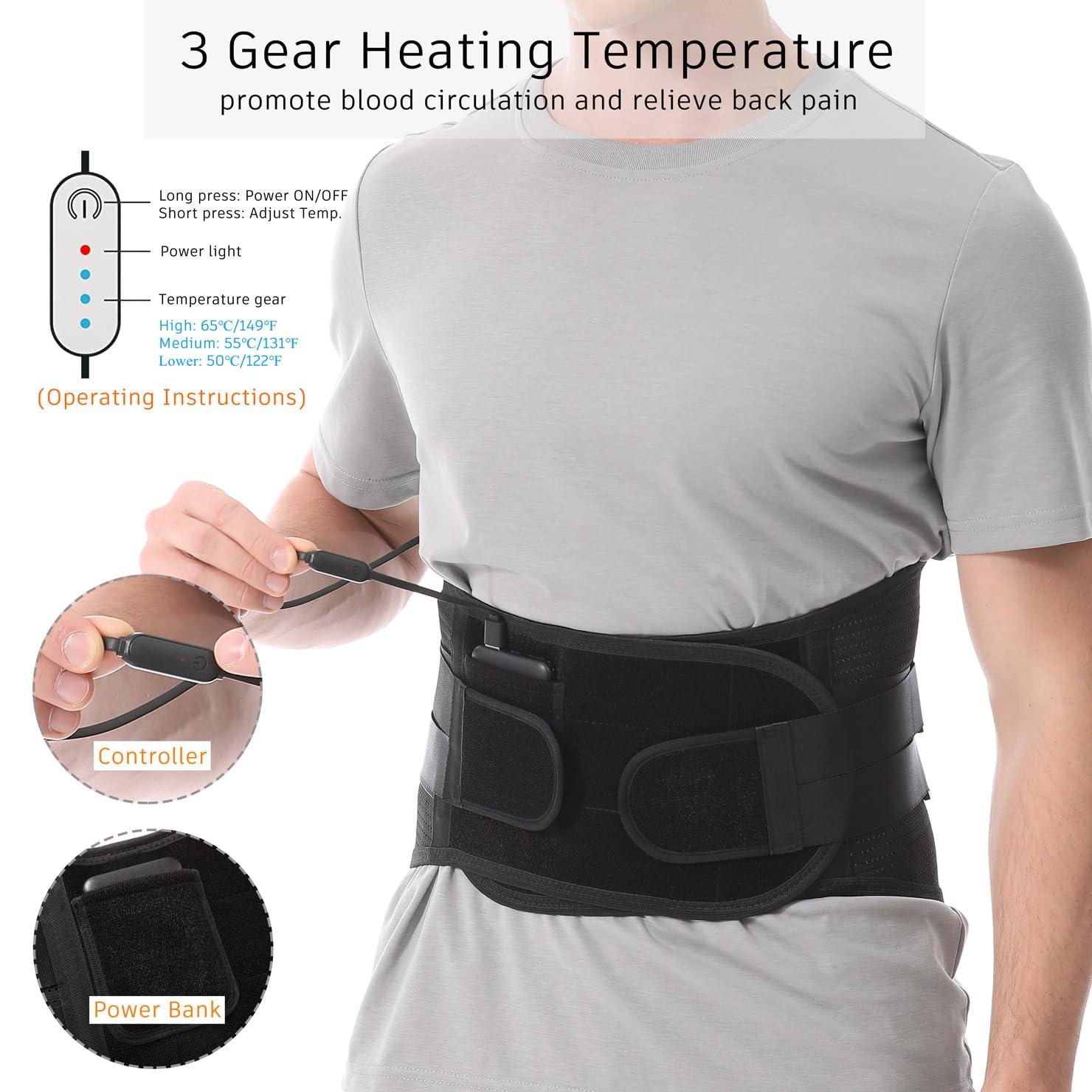 Heated Back Brace for Lower Back Pain Relief Women Men Cordless Heating  Waist Belt Wrap Operated by Rechargeable Battery Far Infrared Heat Therapy  for Herniated Disc Sciatica Scoliosis (Black L) Large Black