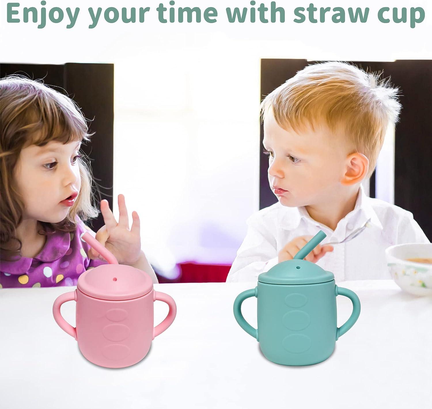 Adocham 100% Silicone Baby Cup With Straw & 2 Handles Food Grade