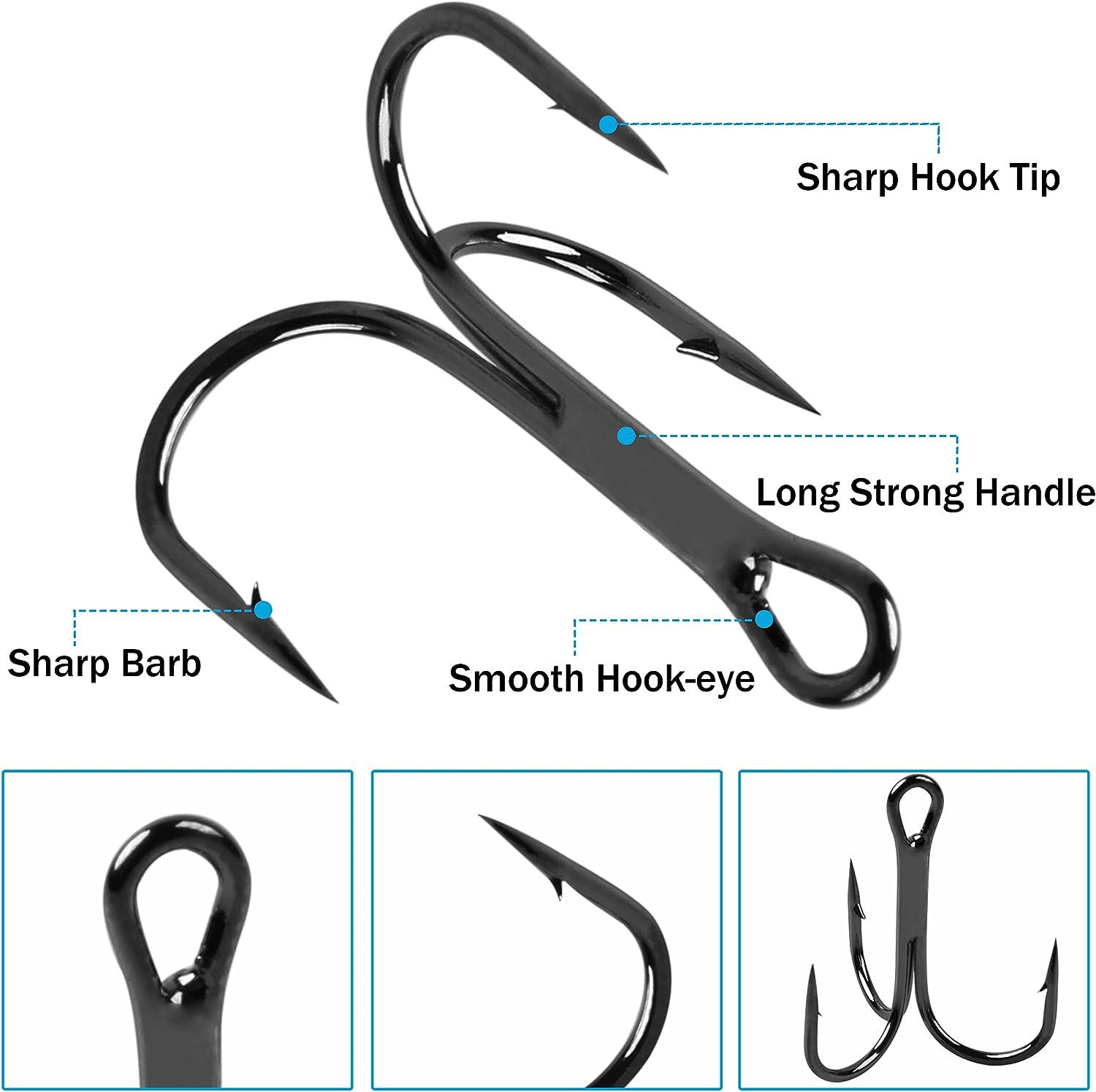 Fishing Treble Hooks Kit High Carbon Steel Hooks Strong Sharp Round Bend for  Lures Baits Saltwater Fishing 110pcs/box Mixed 6 Size 4 6 8 10 12 14