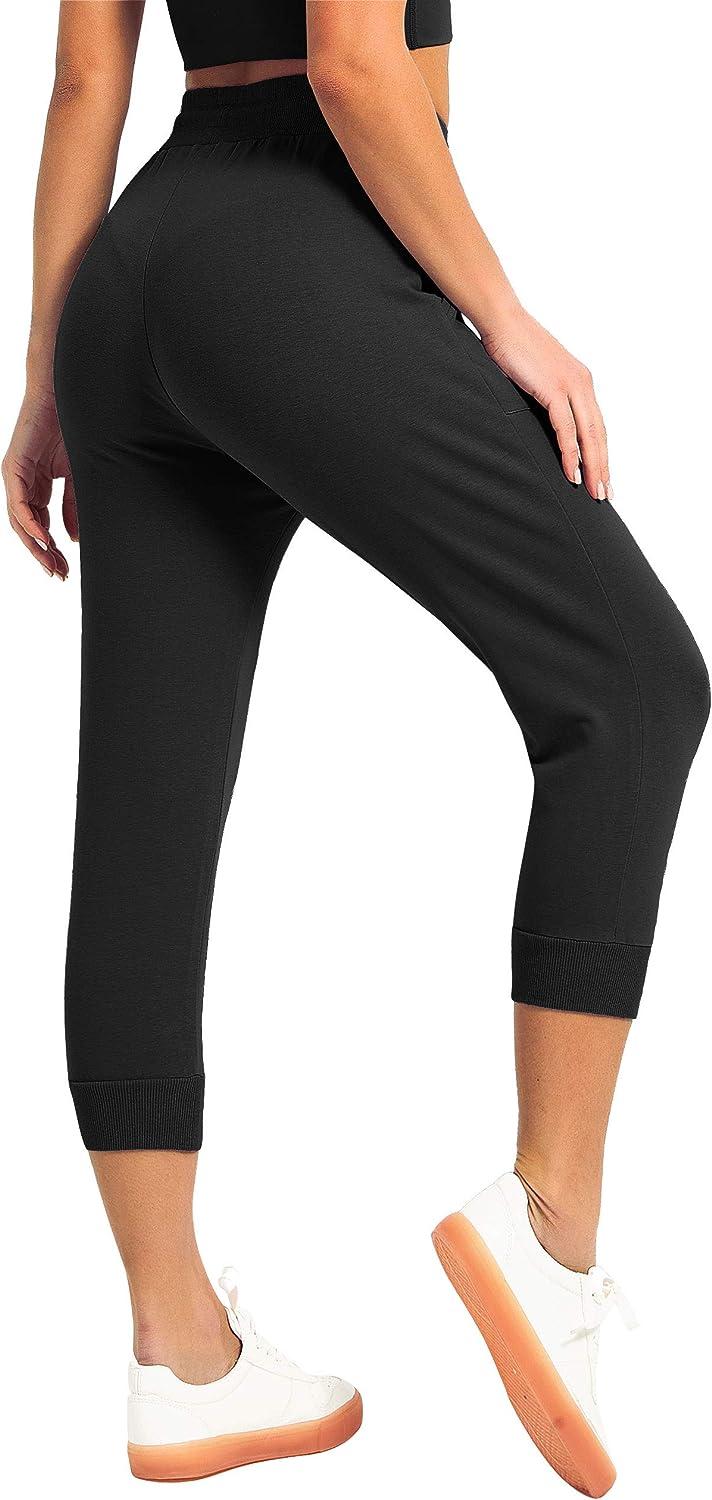 SPECIALMAGIC Women's Sweatpants Capri Pants Cropped Jogger Running Pants  Lounge Loose Fit Drawstring Waist with Side Pockets Black X-Large