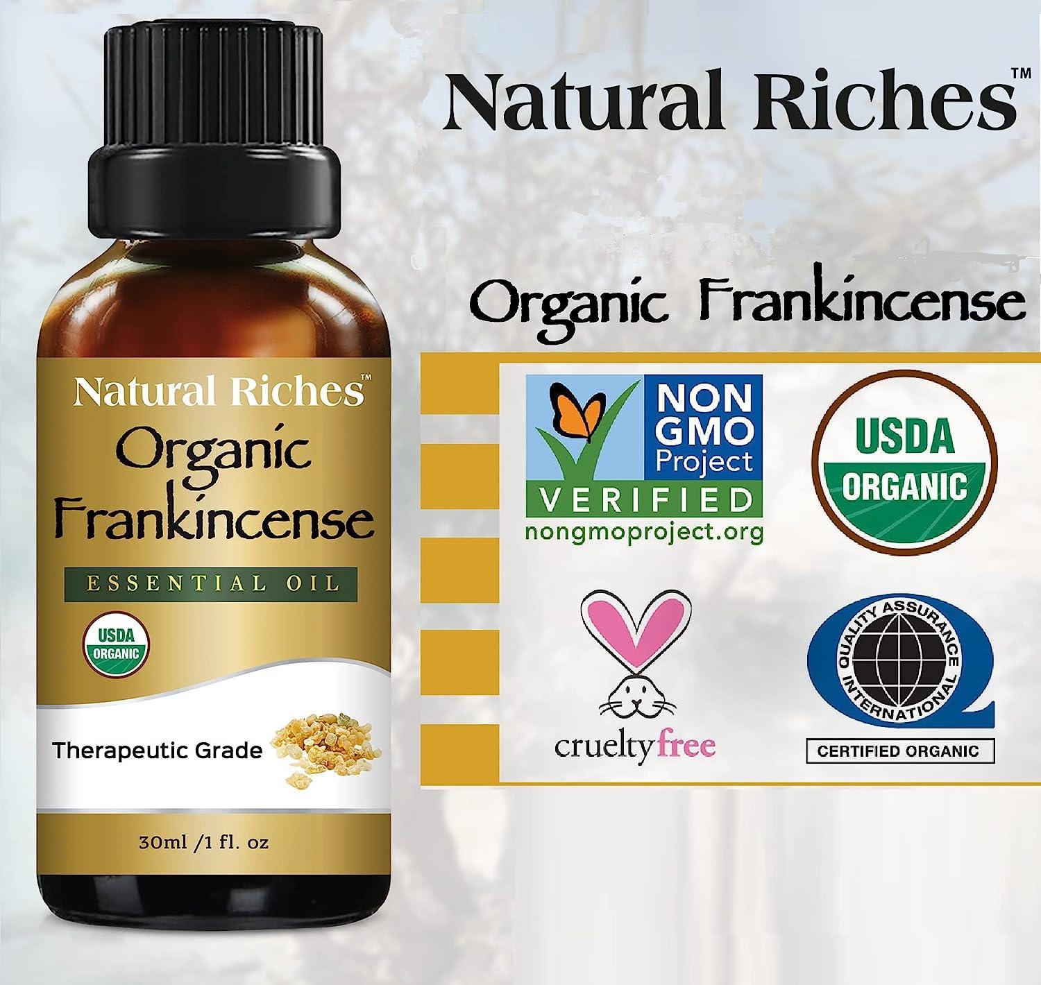 Natural Riches USDA Organic Frankincense Essential Oil - Boswellia Serrata,  100% Pure Natural Undiluted, Therapeutic Grade for Diffuser Aromatherapy  Premium - 30 ml 