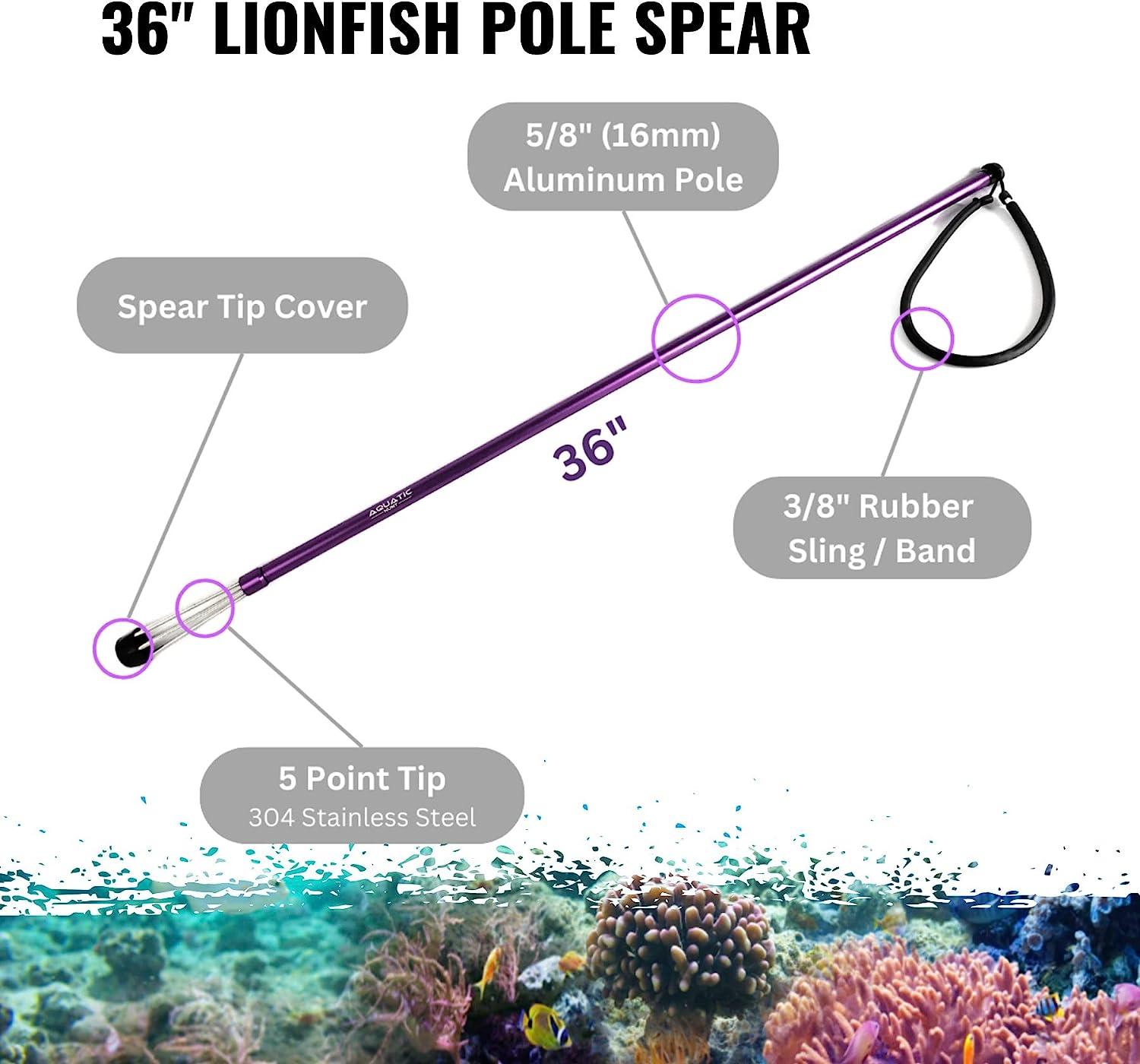 Aquatic Hunt - Spearfishing Diving Lionfish 36” (92cm) Pole Spear with 5  Point Non-Barbed Tip with Sling
