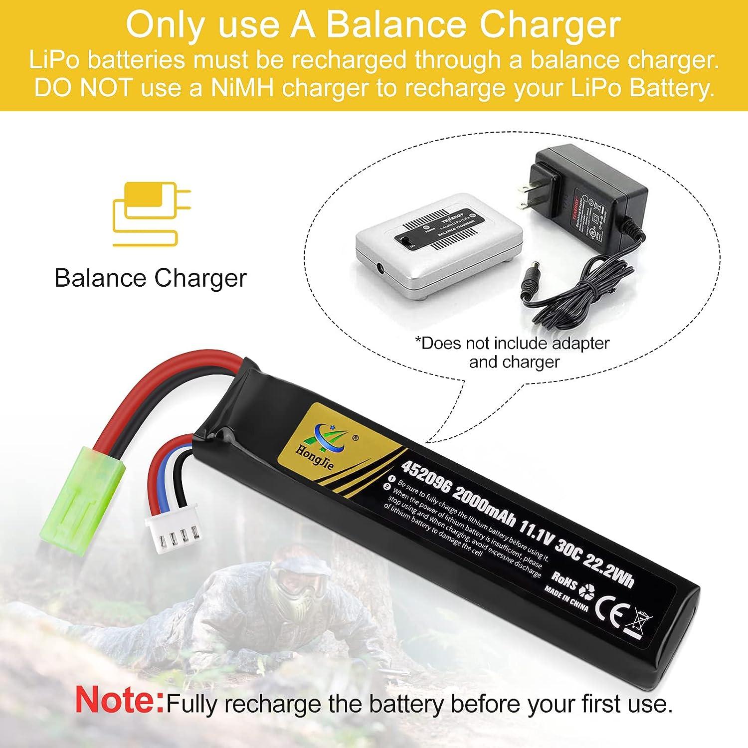 Airsoft Battery 11.1V Rechargeable 3S LiPo 2000mAh 30C Hobby Battery with  Mini Tamiya & JST XH Connector for Airsoft Model Rifle RC Car Drone