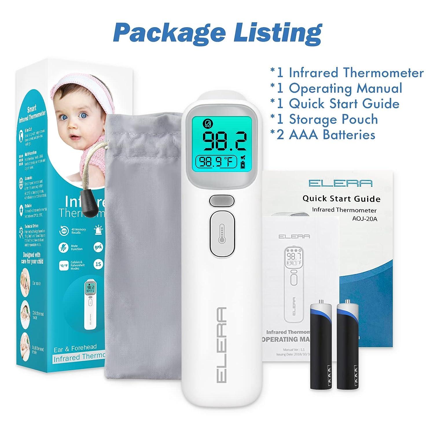 Elera Ear Thermometer for Kids Baby Thermometer with Forehead and Ear Mode  for Adults Infant Kids and Toddler Touchless and 1 Second Reading with  Fever Alarm and Mute Function(White)