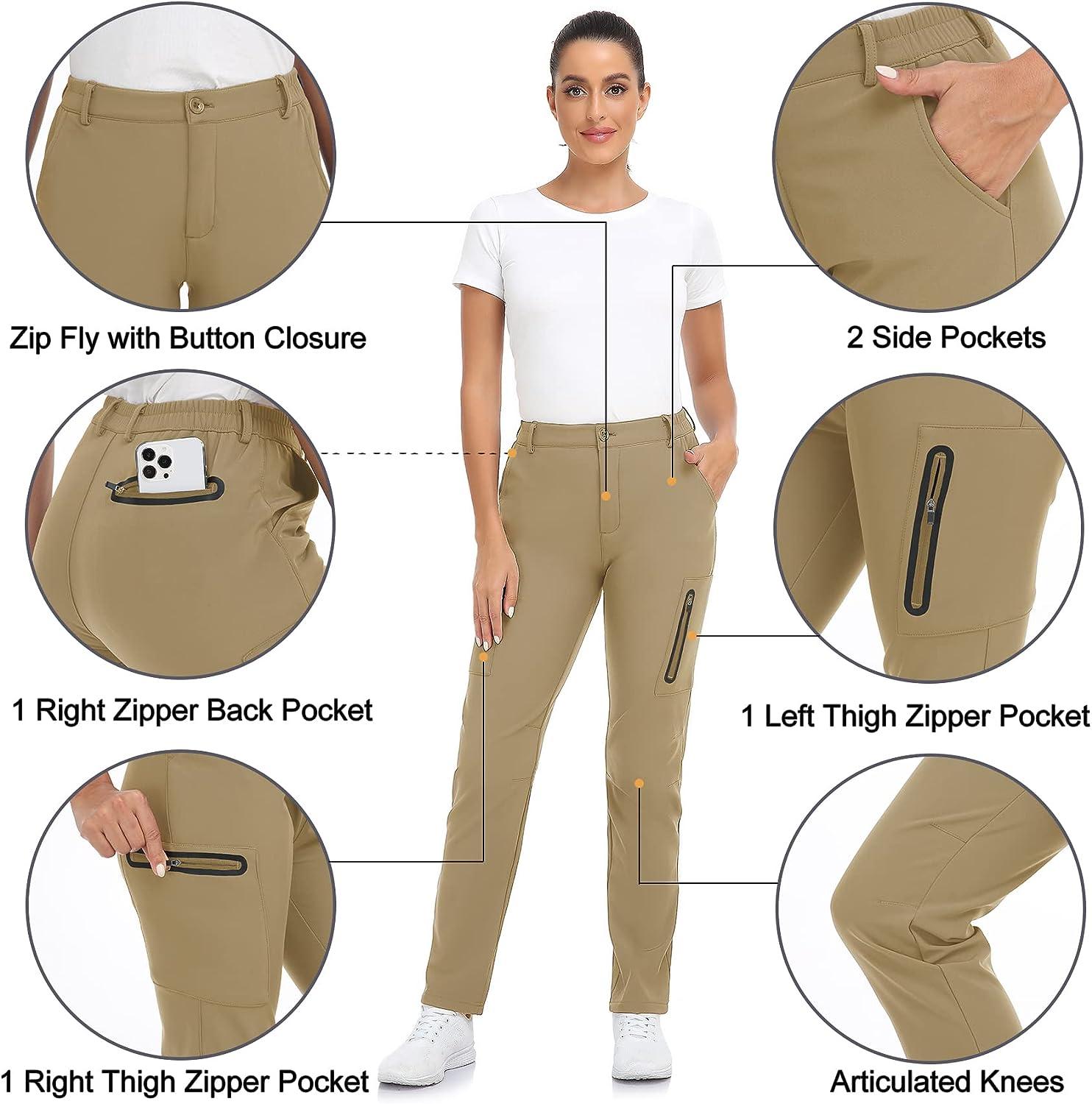 Women's Fleece Lined Softshell Pants Water-resistant Hiking Pants