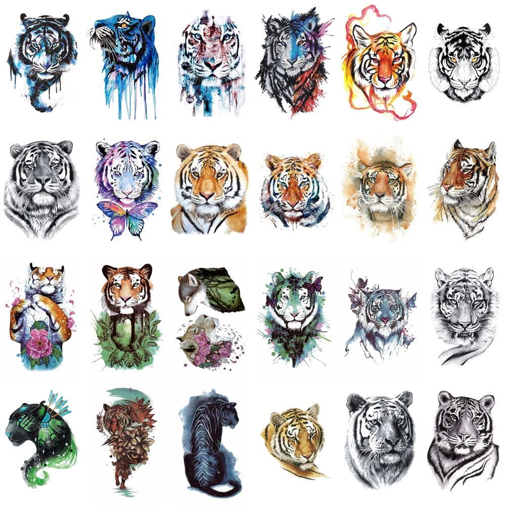 Wyuen 24 Sheets Tiger Temporary Tattoo Sticker Women Men Animal Tattoos ...