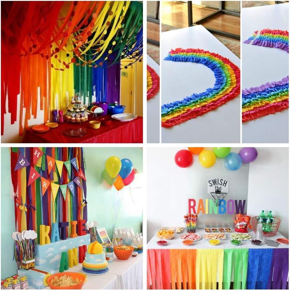 Rainbow Party Decorations Backdrop Color Crepe Paper Streamers for
