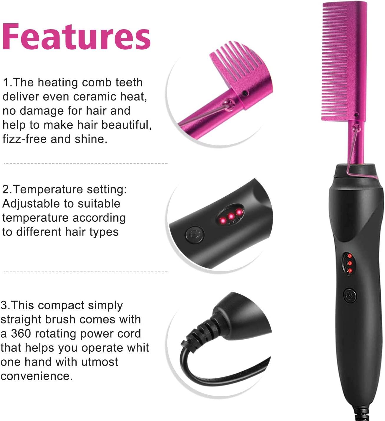 Goiple Electric Hot Comb Hair Straightener, Deluxe Electrical Straightening  Comb Curling Iron for Natural Black Hair Wigs Pressing Combs with Wig Glue