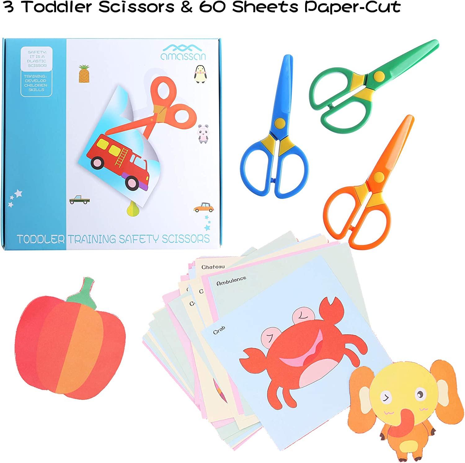 3 Pack Toddler Scissors, Safety Scissors for Kids, Plastic Children Safety Scissors, Preschool Training Scissors for Cutting Tools Paper Craft