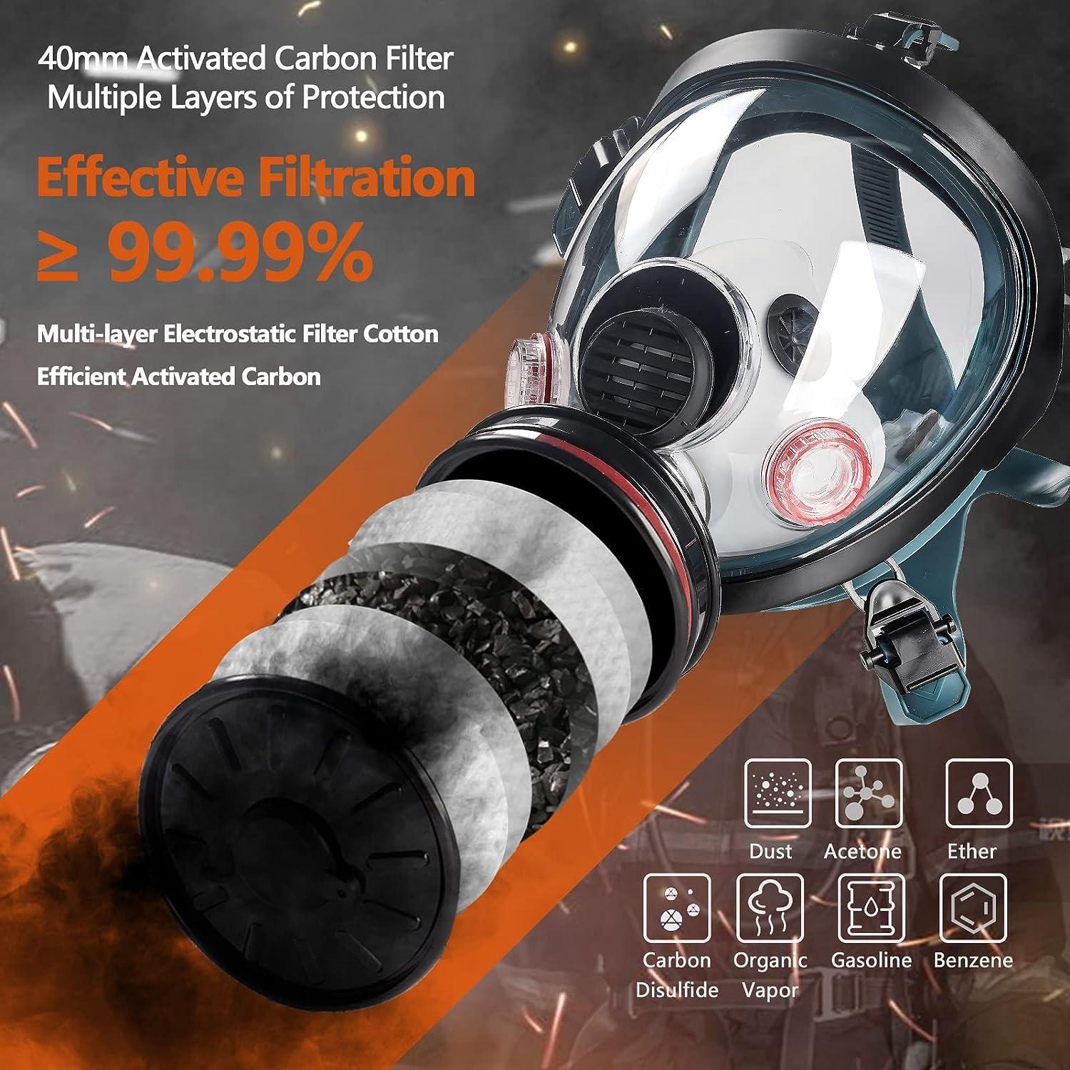 Gas Masks Survival Nuclear and Chemical, Gas Mask with 40mm Activated  Carbon Filter, Full Face Respirator Mask for Gases, Chemicals, Vapors,  Spray