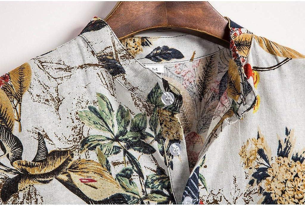GDJGTA Hawaiian Shirt for Men Cotton Linen Ethnic Short Sleeve Button Tee  Casual Printing Tops Blouse Lapel T-Shirt Medium Wl White Tee Shirt