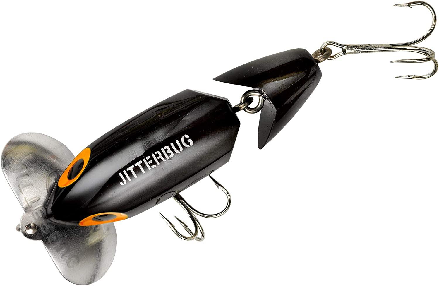 Arbogast Jitterbug Topwater Bass Fishing Lure - Excellent for Night Fishing  G650 (3 in, 5/8 oz) Black