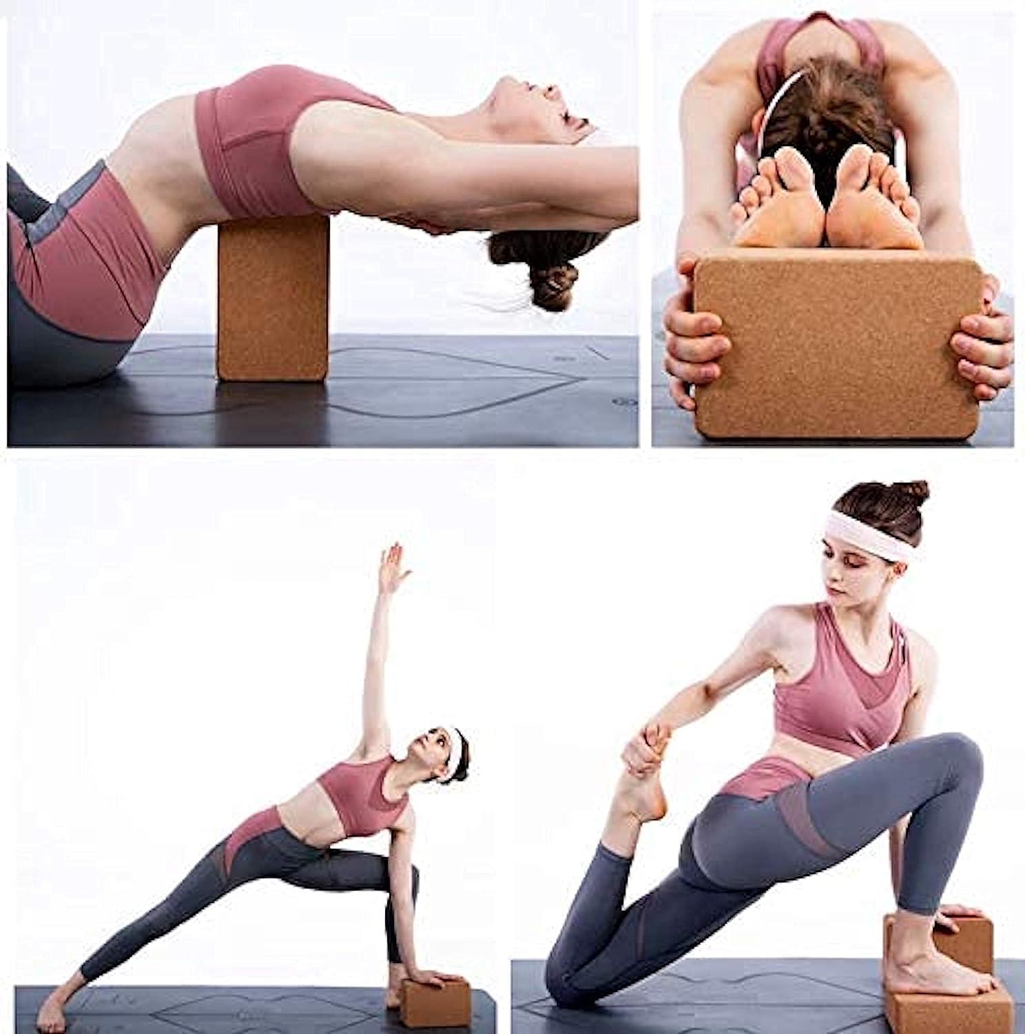 Cork Yoga Blocks, 2 Pack Natural Cork Block, High Density Yoga Bricks with  Non S