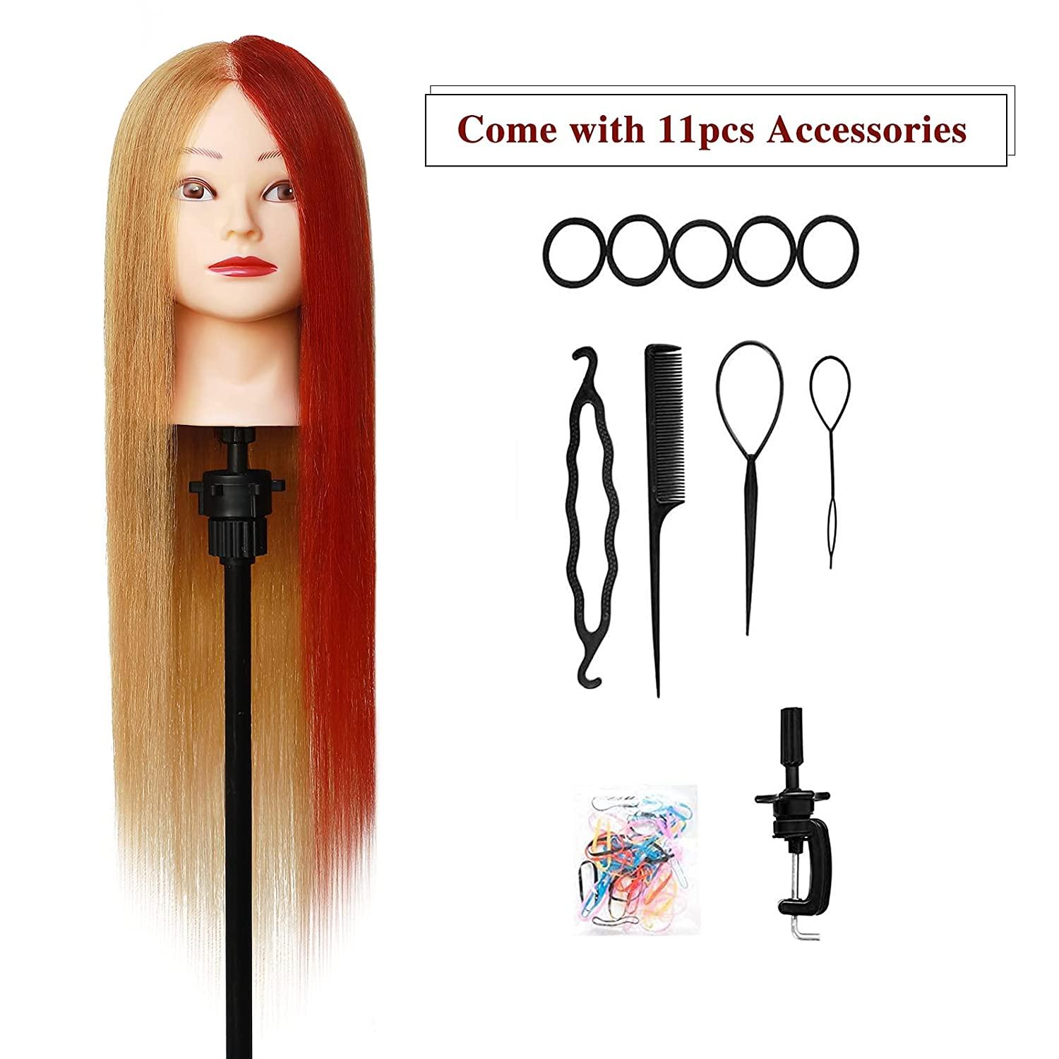 30 Brown Hair Cosmetology Mannequin Head Training Head Hairdressing Manikin  Doll Head for Hairstyles With Hair Styling Tools + Table Clamp