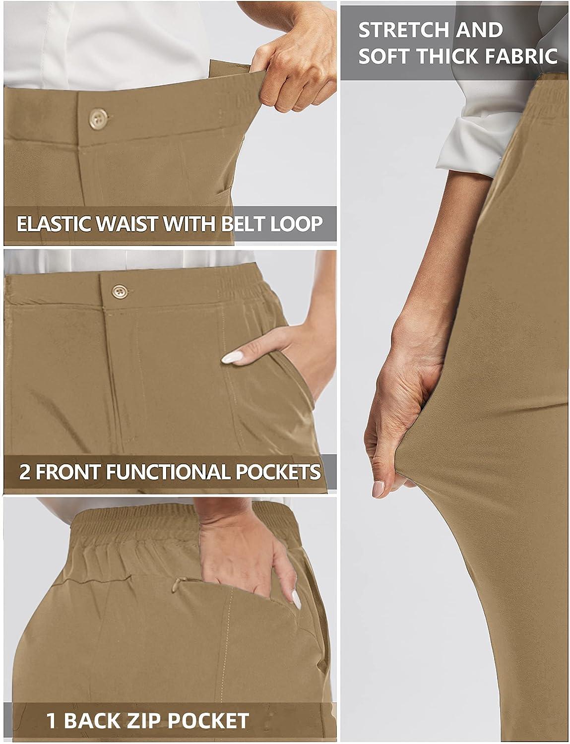 Womens Yoga Dress Pants with 3 Pockets High Waist Stretch Work Straight  Business Casual Office Slacks XS-XXL Medium Khaki