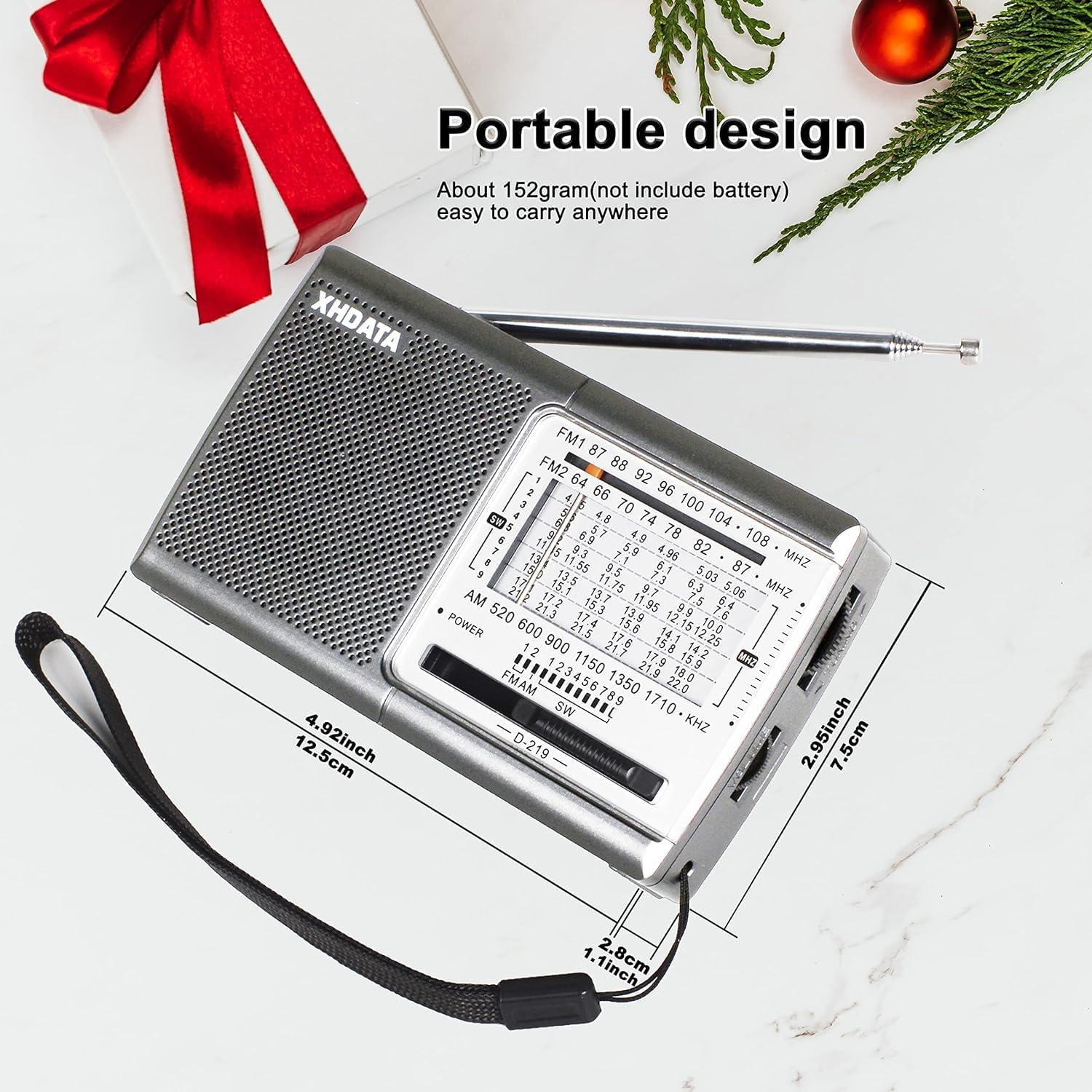 XHDATA D219 Portable AM FM Shortwave Radio Battery Operated Small Great  Reception Radio with Good Sound Earphone Jack for Gift Elder Home Child  Sliver