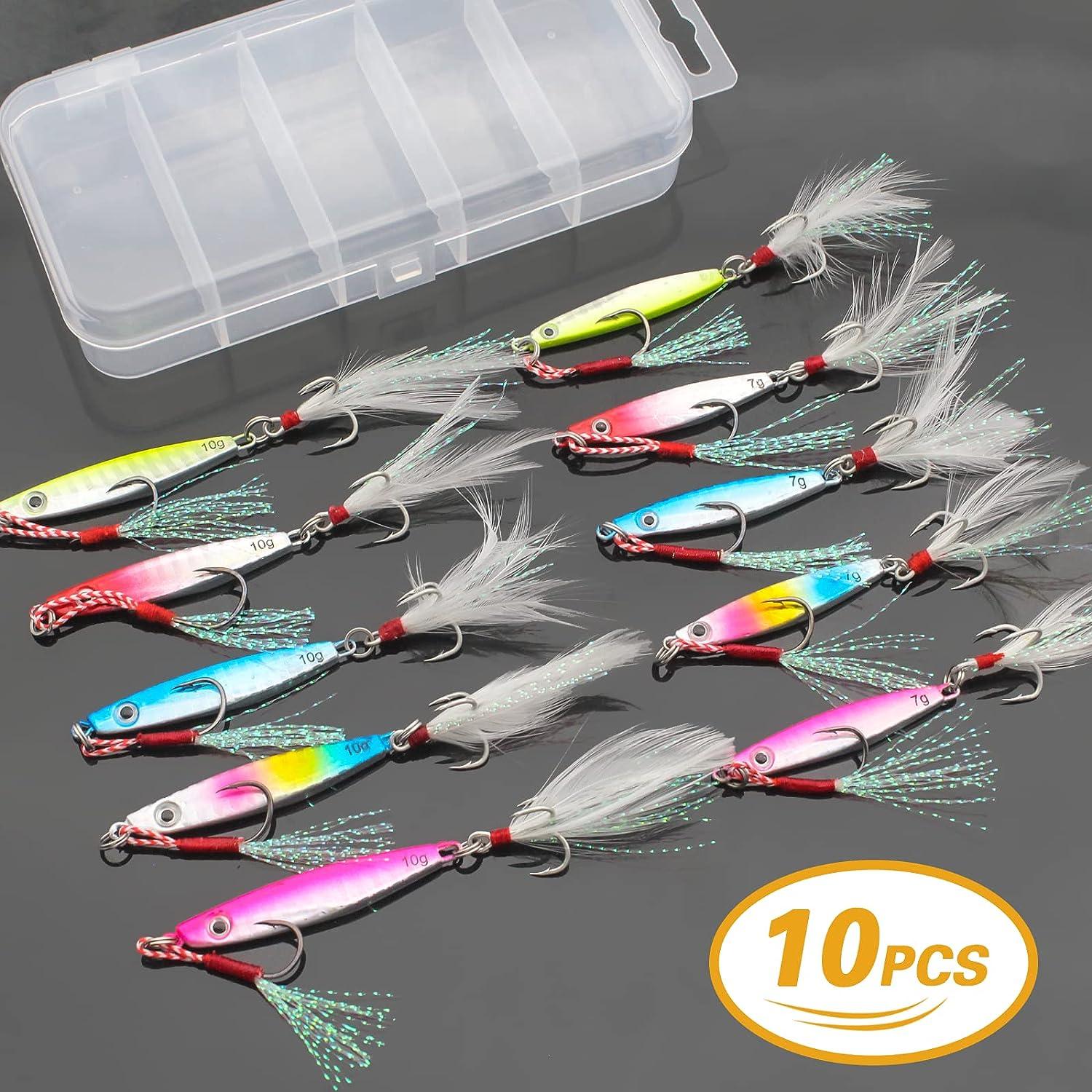 YONGZHI Fishing Lures Metal VIB Hard Spinner Blade Baits with Feathers  Treble Hooks for Bass Walleyes Trout Fishing Spoons