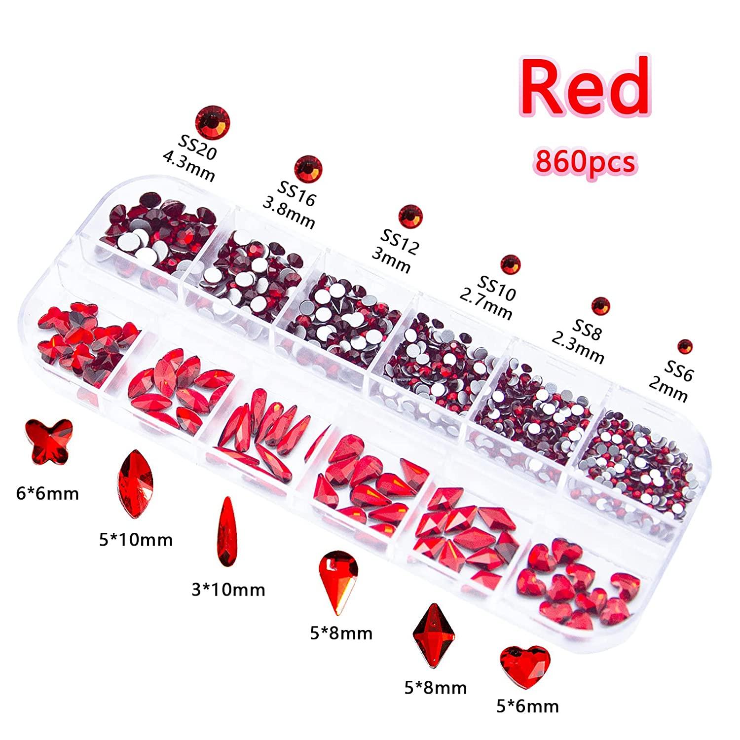1720Pcs Red Blue Nail Rhinestones Crystals Glass Gems Stones Red Blue Round  Beads Flatback Rhinestones Multi Shapes Sizes Nail Charms for Nail DIY  Crafts Clothes Shoes Jewelry… S1