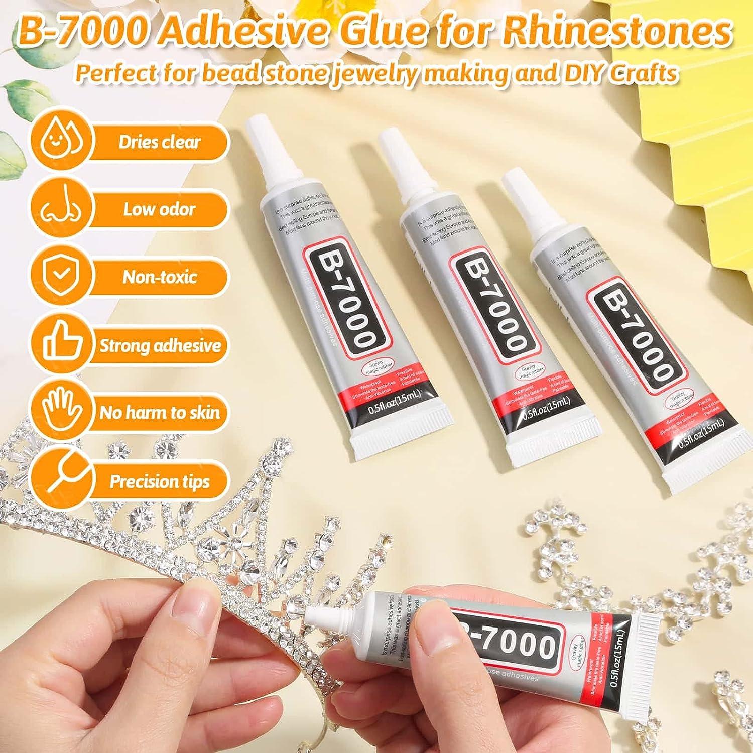 B7000 Rhinestones Clear Glue with Rhinestones for Crafts, 3600Pcs Face Gems  Clear Rhinestones Kit 6 Sizes (1.5-6 mm) with Fabric Glue for Clothes