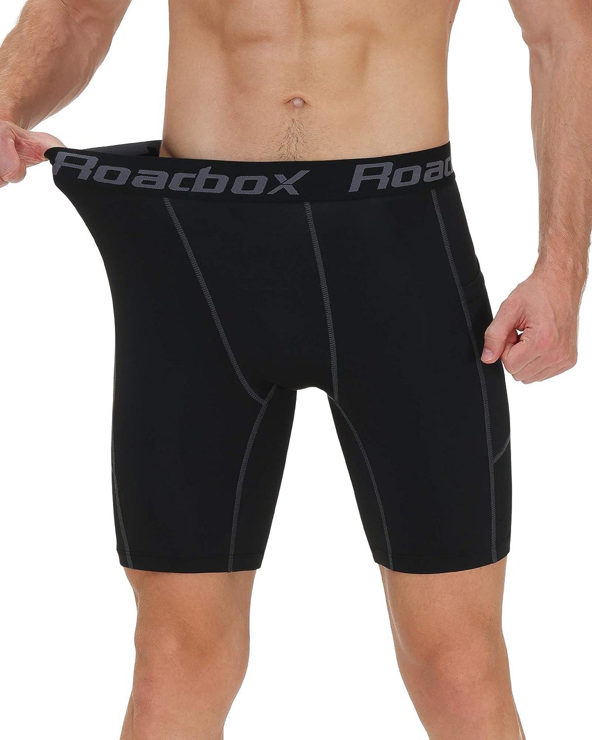 Roadbox Compression Shorts for Men, Athletic Running Spandex Compression  Underwear Shorts with Perfect Pocket Black,black,black Medium