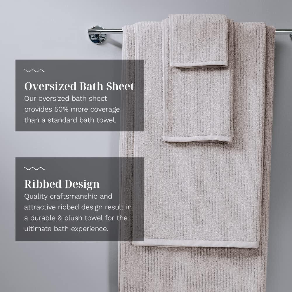 LUXOME Plush Performance 2-Piece Bath Sheet Set | Oversized for 50% More Coverage | Highly Absorbent | 36 W x 70 L | Oyster (Tan) 2 Bath Sheets Oys