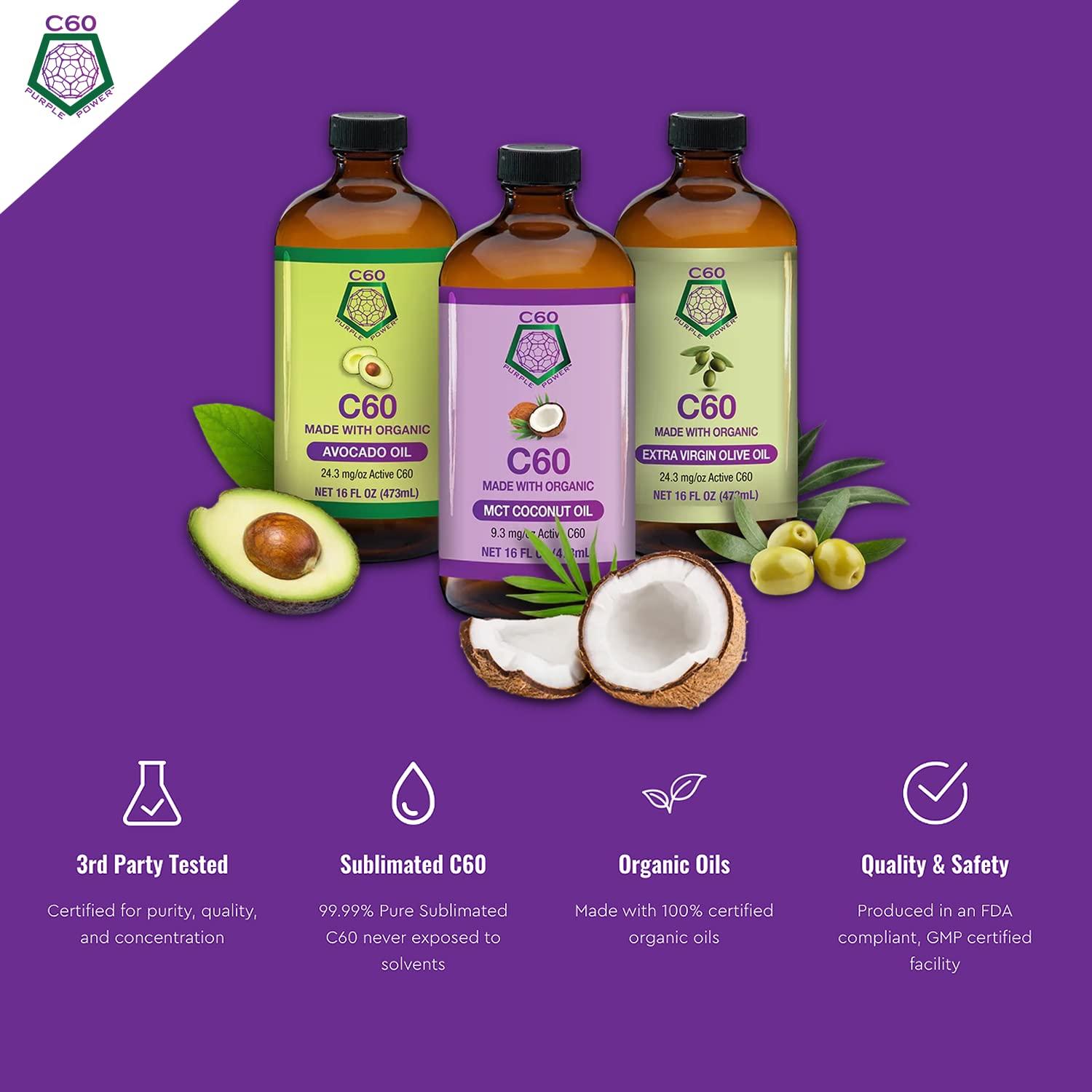 C60 Purple Power Organic MCT Coconut Oil, Organic Cold-Pressed