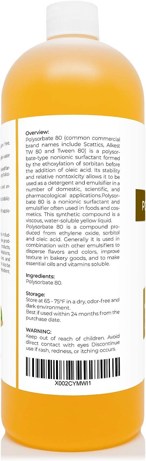  POLYSORBATE 80, T-MAZ 80, TWEEN 80, 100% Pure Cosmetic Grade  Solubilizer Surfactant & Emulsifier, Sizes 2 OZ to 7 LBS