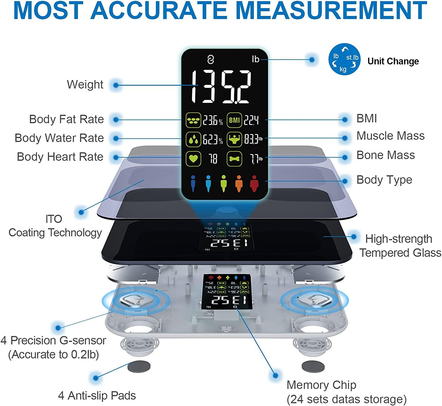 EEBBL Weight Scale for Body Fat with Handle, 20 Precise Body Biological  Analyzer, Digital Bathroom Weighing Bluetooth Scale, Body Composition  Monitor