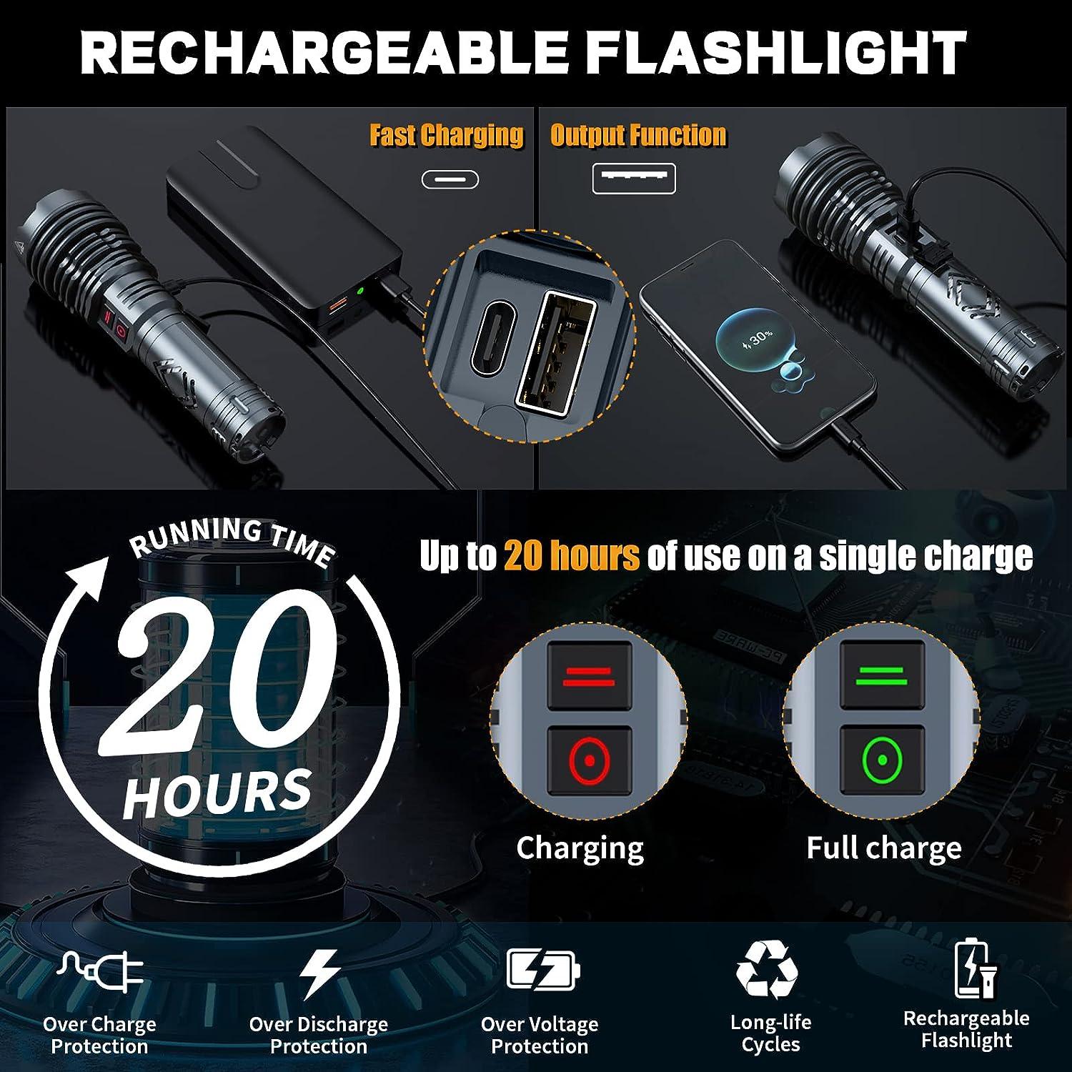 Five Explosion LED Flashlight - 5000 Lumens Super Bright Flashlights,  Zoomable Powerful Flashlights High Lumens Rechargeable Handheld Small  Flashlight