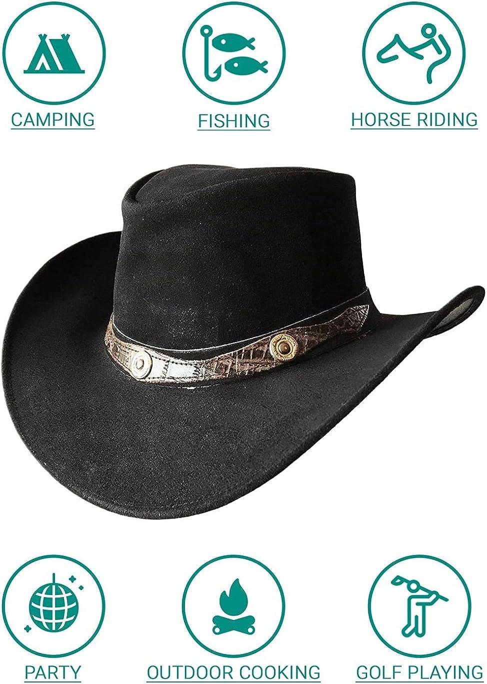 Buy BRANDSLOCK Mens Vintage Wide Brim Cowboy Aussie Style Western Bush Hat  (Small, Brown) at
