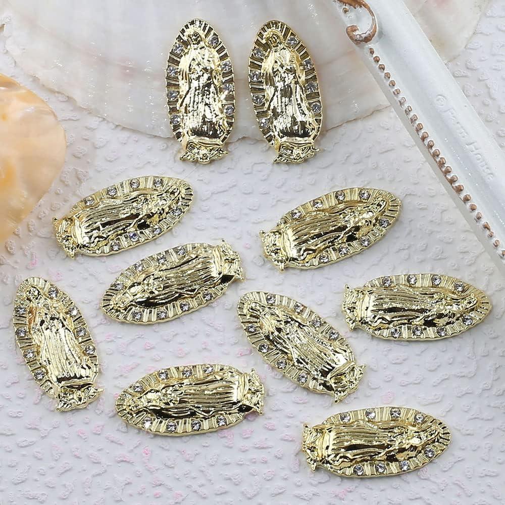 KACHIMOO Virgin Mary Nail Charms San Judas Nail Charms 10 PCS 3D Nail  Diamonds Art Charms Gold Nail Charms Nails Rhinestones for Acrylic Nails  Art Supplies Set 2