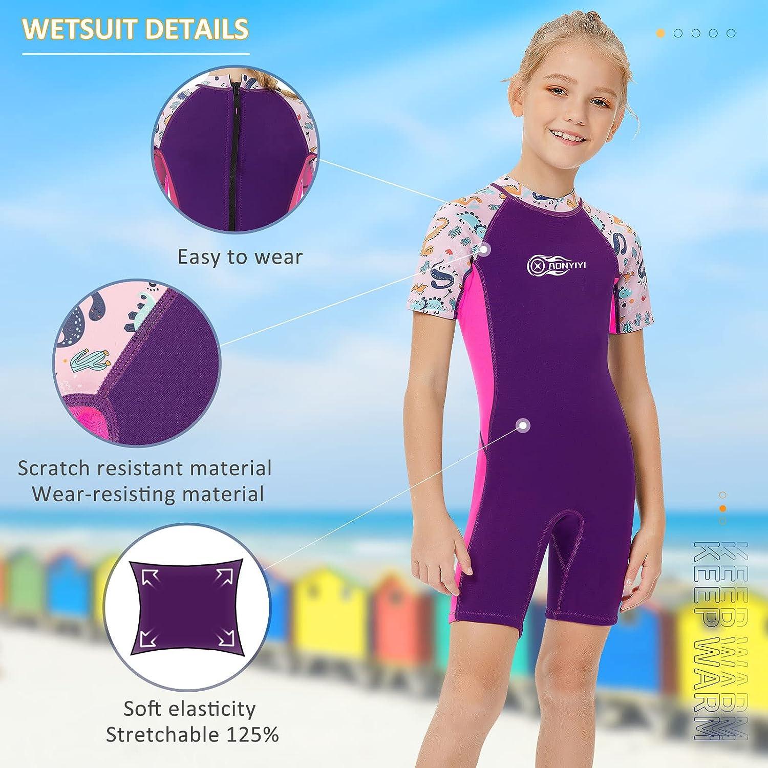 Kids Shorty Wetsuit 2.5mm Neoprene Girls Thermal Swimsuit Diving Suit Back  Zip
