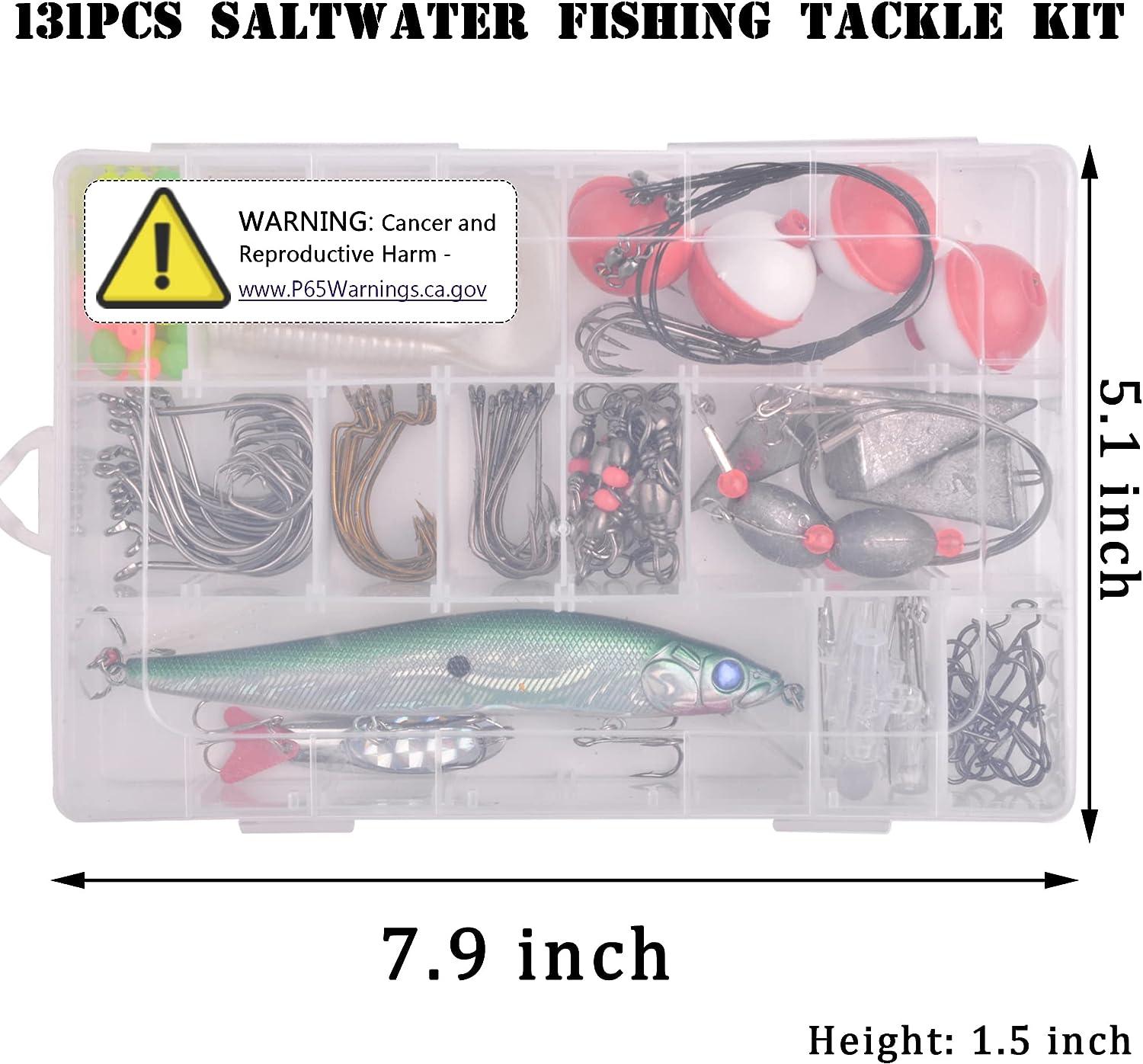 Saltwater Surf Fishing Tackle Kit -138pcs Leader Rigs Saltwater Lures Spoon  Sinker Weights Floats Hooks Swivel Beach Fishing Gear
