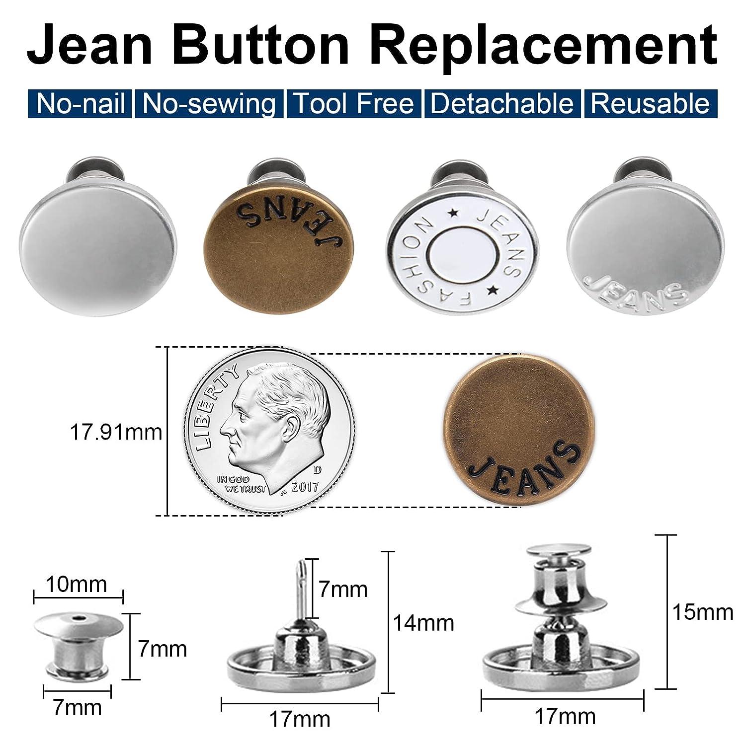 Jeans Button Replacement 100 Sets , No-Sew Removable Metal Buttons for  Pants
