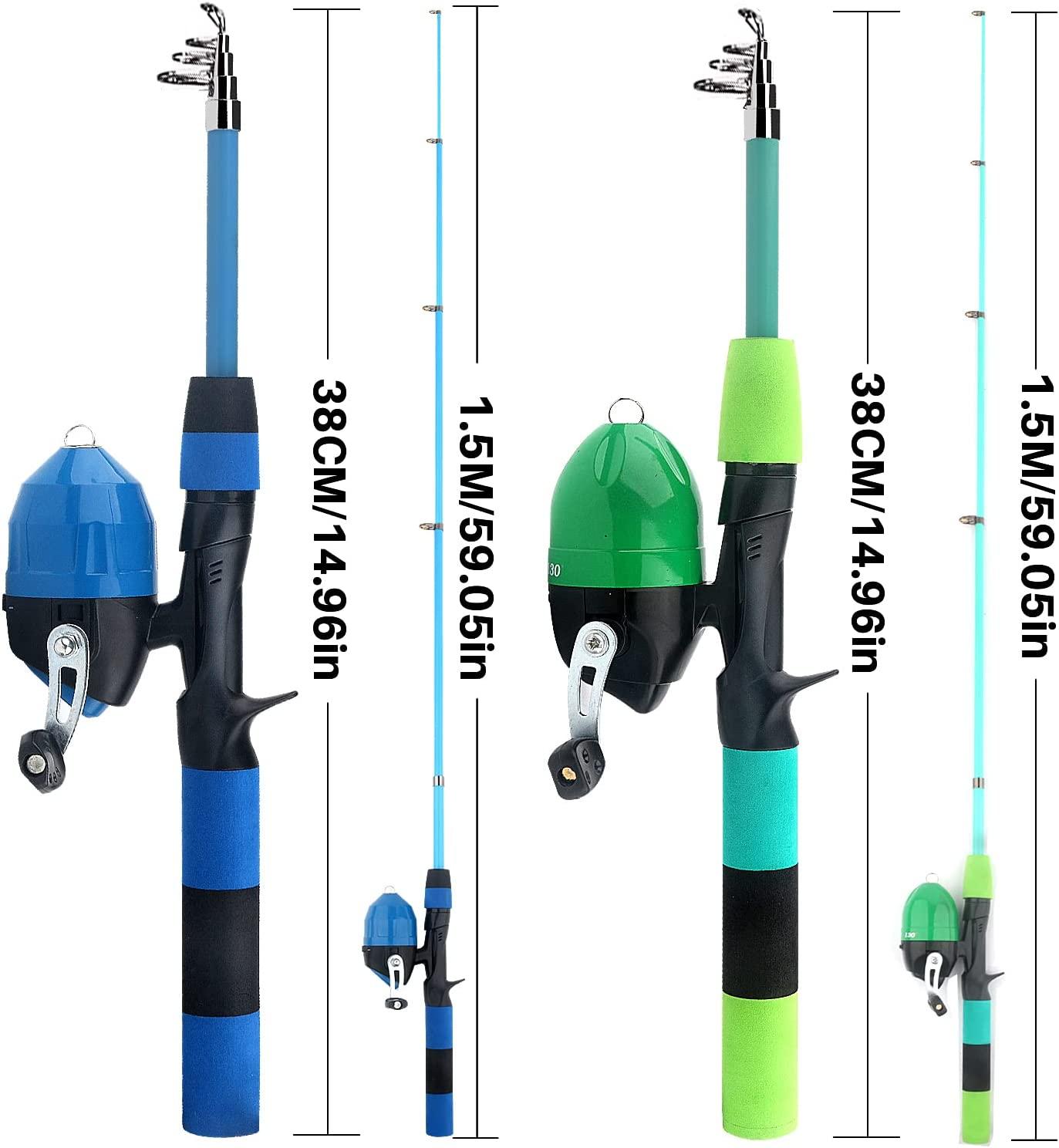 Kids Fishing Pole Set Portable Telescopic Fishing Rod and Reel Combos with  Spincast/Spinning Fishing Reel Full Kits for Beginner and Youth Girls Boys